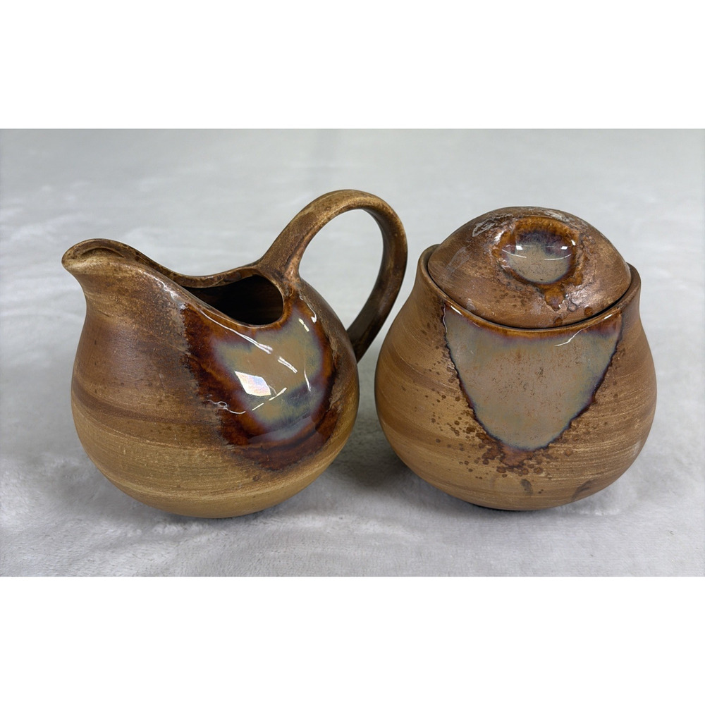 Sango "SPLASH" Brown Drip Glaze~ #4951 ~ Creamer & Sugar Bowl w/Lid Charity